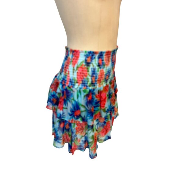 Milly Wyatt Paint Dahlia Print Mini Tiered High Waist Floral Skirt 4 Designer - Picture 2 of 5